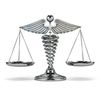 Medicine and justice. Caduceus symbol as scales. Conceptual imag